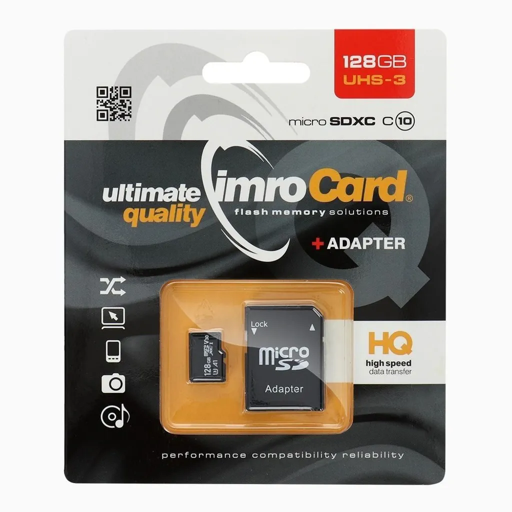 IMRO 128GB MicroSDXC UHS-3 Card con Adattatore - Memoria 4K Classe 10