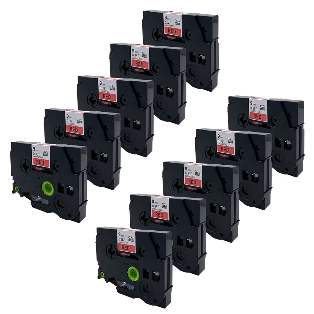 DULA Etikettenband - Kompatibel mit Brother P-Touch Tze-421 - 10 Stück - Schwarz auf rot - 9mm x 8m