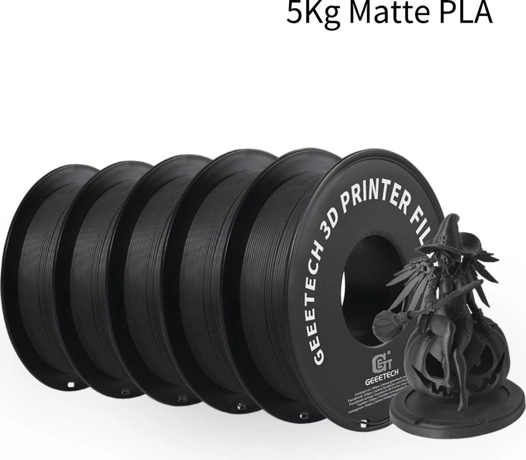 3D-Drucker Filament - PLA 1,75 mm - 5 kg Spule - Mattes Finish - Mattierte Textur - 343 m Länge - Schwarz