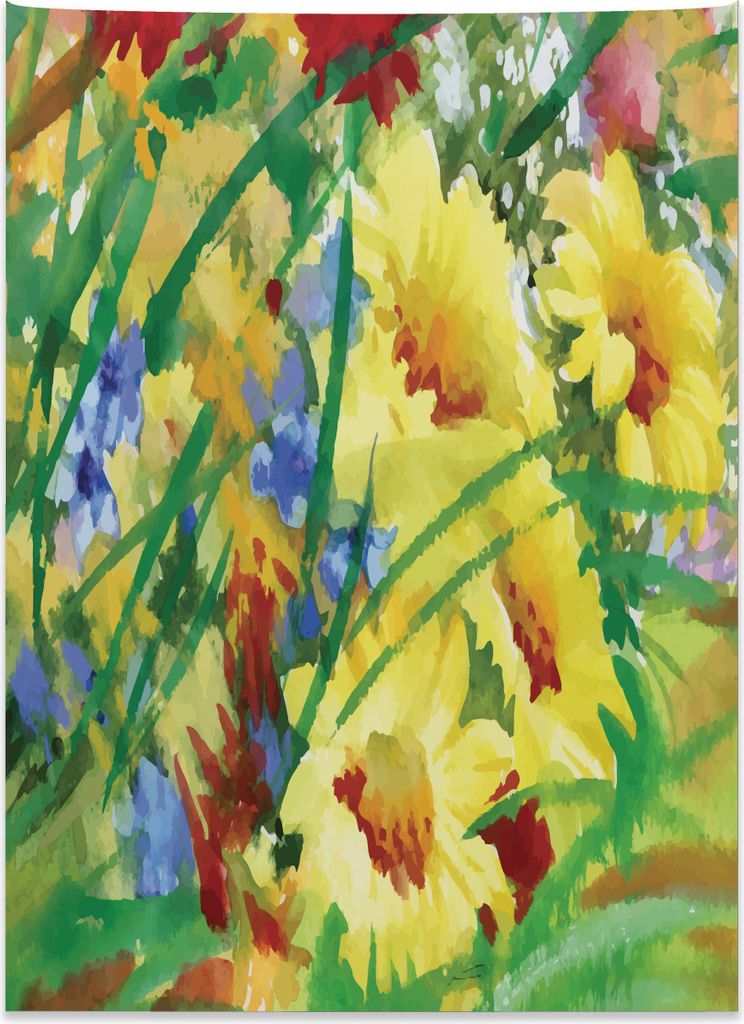 Abakuhaus Kunst Wandteppich, Aquarell Blumenfeld aus Weiches Mikrofaser Stoff Kein Verblassen Klare Farben Waschbar, 110 x 150 cm, Mehrfarbig