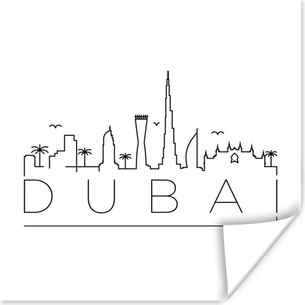 MuchoWow Poster Skyline "Dubai" schwarz auf weiß 30x30 cm - Wandposter - Printing