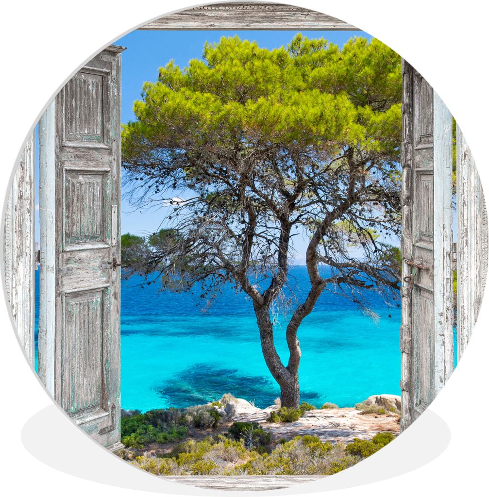 MuchoWow Rundes Wandbild - Runde Bilder Baum - Tropisch - Meer - Blick - Strand Ø 30 cm Kreis Wanddekoration Kunststoff - Wandkreis - Wandschmuc...