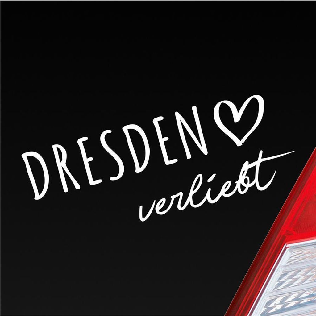 Auto Aufkleber Dresden verliebt Herz Stadt Heimat Liebe Car 19x7 cm Weiss Matt Sticker Heckscheibenaufkleber