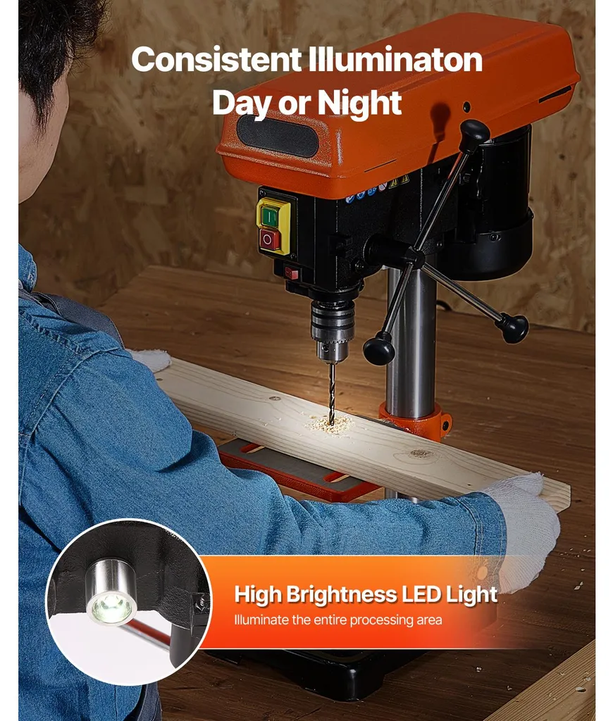 Perceuse à colonne 500W à vitesse variable et éclairage LED intégré - 4