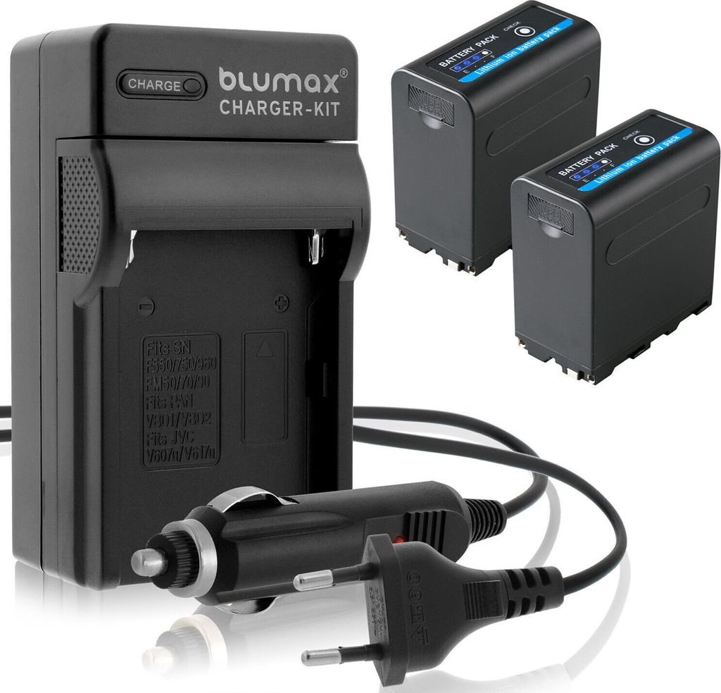 2x Akku + Lader für Sony NP-F970 | mit 5V USB Ausgang und DC 8,4V 7850 mAh