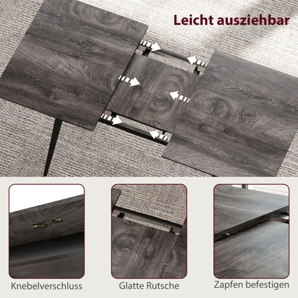 Table de salle à manger extensible pour 6 à 8 personnes avec pieds acier - 2