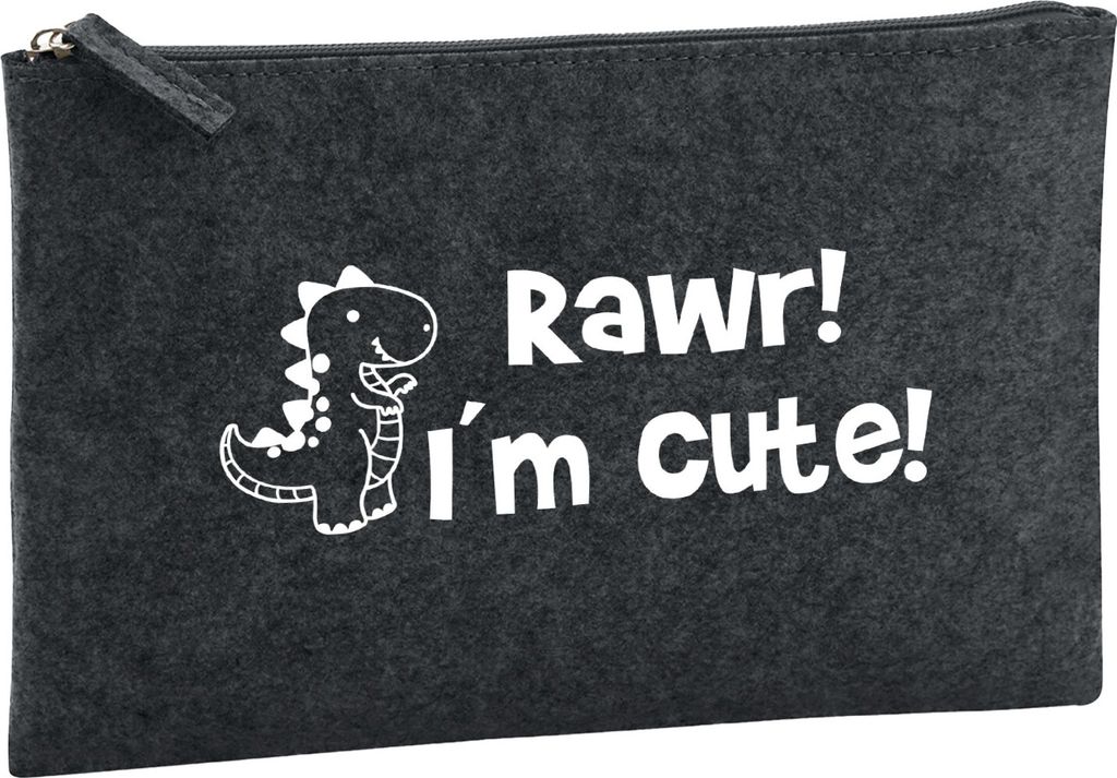 Huuraa Kulturbeutel T-Rex I`m cute 1 Liter Charcoal Filz Kosmetiktasche Geschenkidee