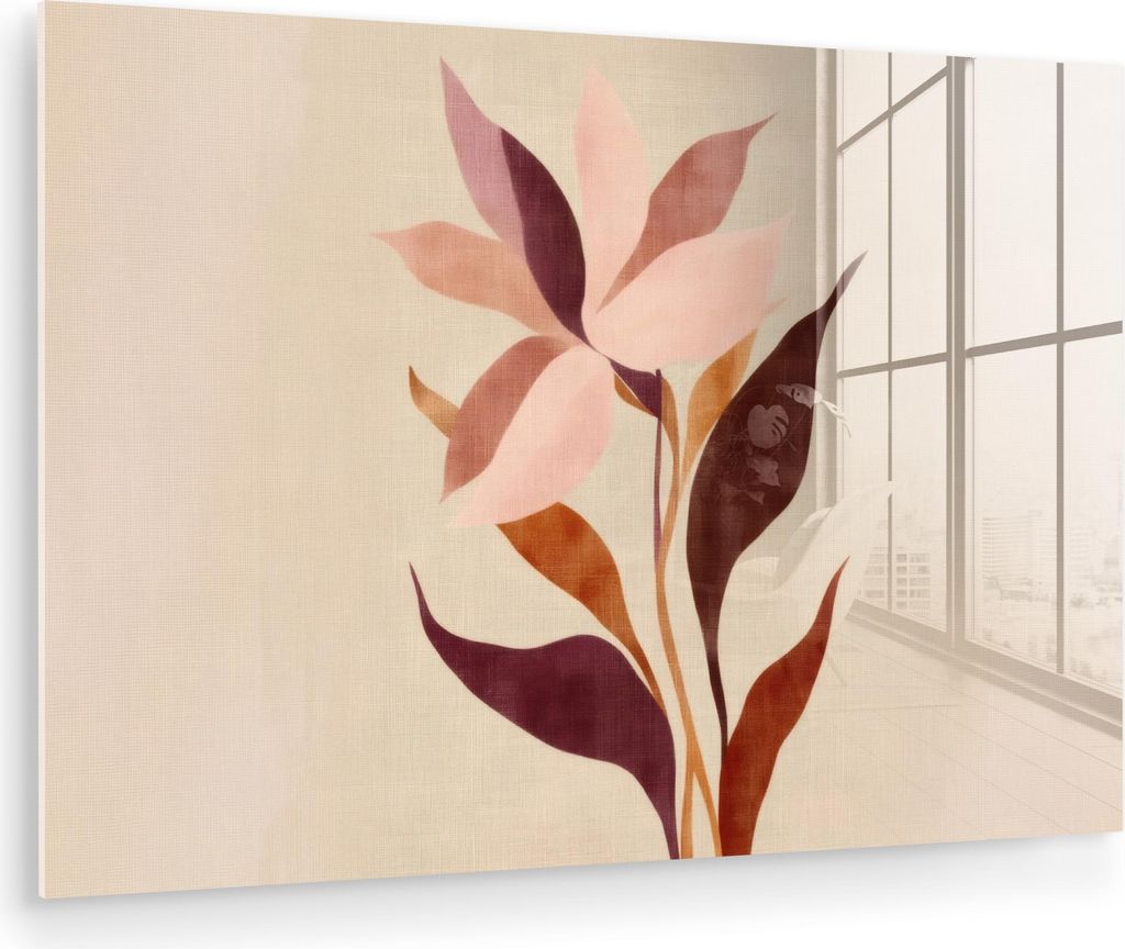 MuchoWow Glasbilder - Bilder auf Wandbild - Foto auf Glas Blumen - Blütenblätter - Minimalistisch - Rosa 90x60 cm Wanddekoration aus Glas - Acryl...