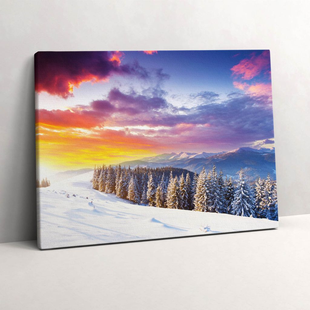 Winterliche Berglandschaft – Leinwandbild Wandbild – 80x60 cm – Leinwandbilder – Wandbilder – Schlafzimmer – Flur