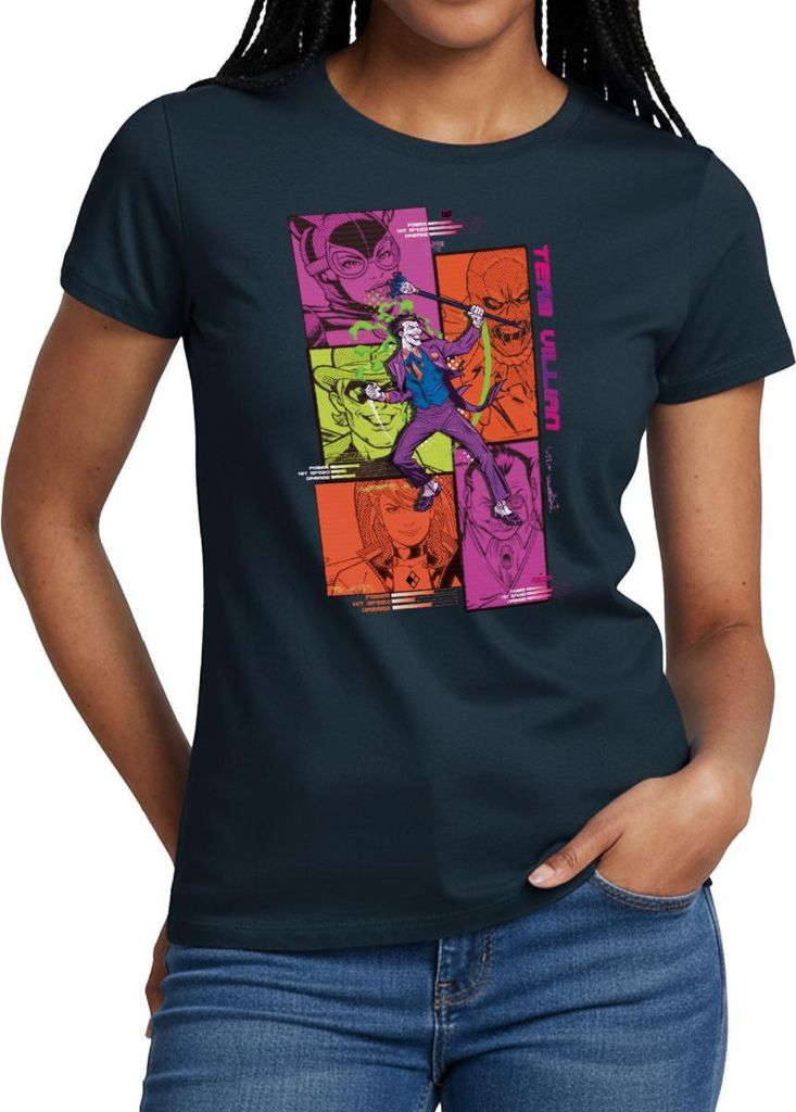 Spreadshirt Batman Team Villain Mit Joker Und Comic-Panels Frauen T-Shirt, XXL, Navy