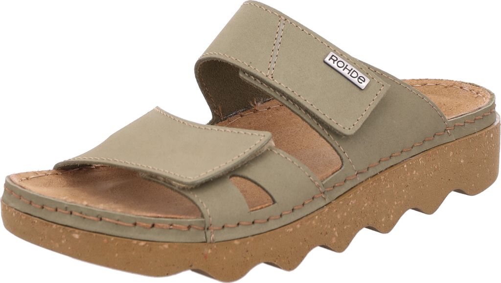 Rohde Damen Pantolette Leder Zweiriemer mit gewellter Plateausohle Foggia-D 6225, Größe:37 EU, Farbe:Grün