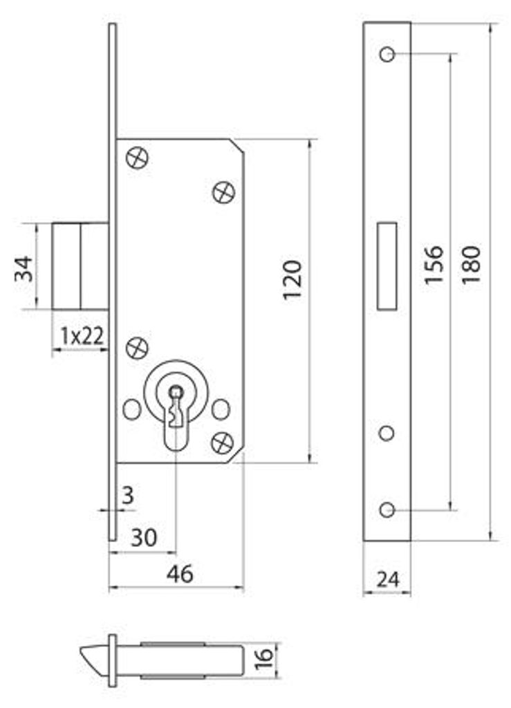 Metalplast-Częstochowa MC-30S ECO Zusatzschloss Edelstahl 24mm Stirnplatte