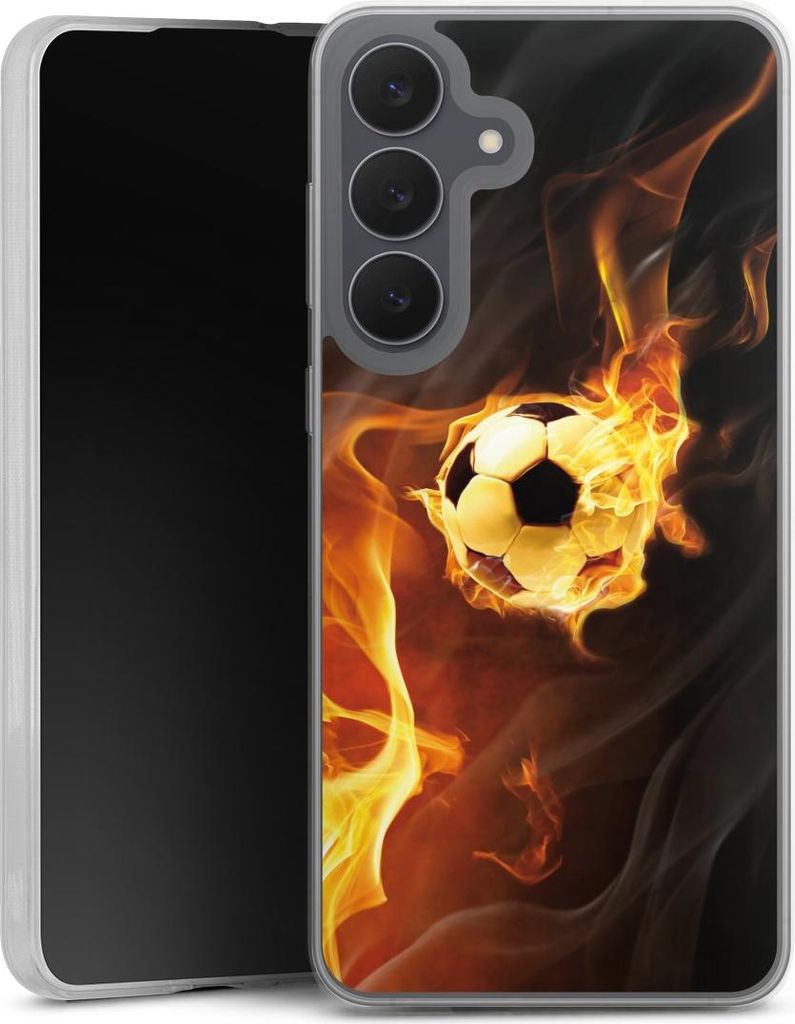 DeinDesign Slim Hülle für Samsung Galaxy S25 FE Silikon Case Ultra Dünn Handyhülle Ball Feuer Fußball