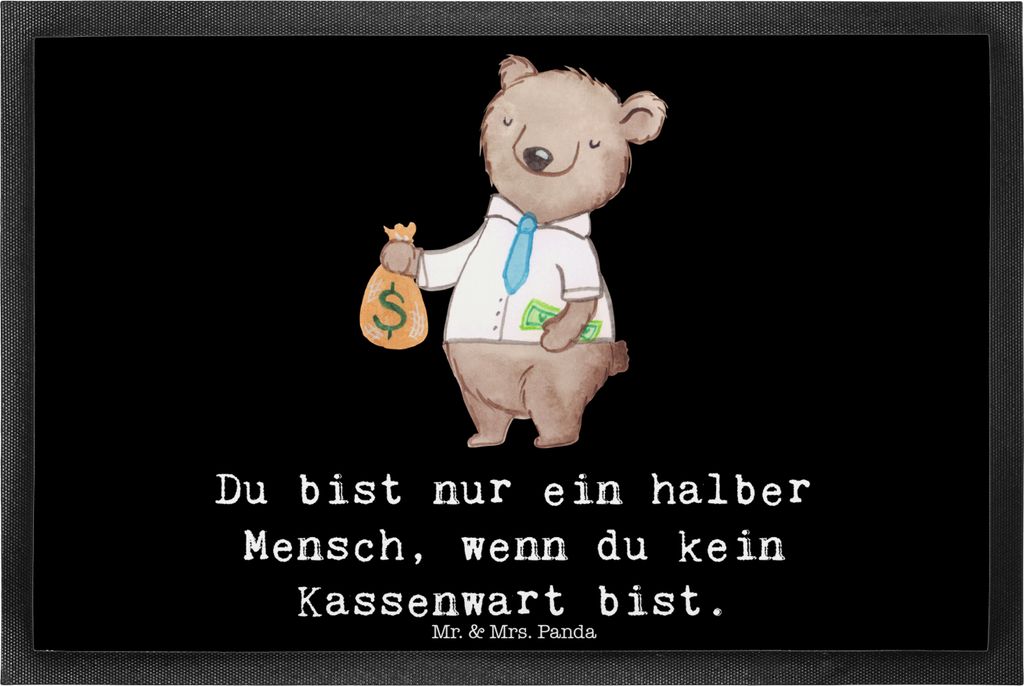 Mr. & Mrs. Panda Abtreter Kassenwart Herz 40 x 60 cm - Schwarz - Geschenk, Verein, Gummimatte, Sauberlaufmatte, Schmutzfangmatte, Schatzmeister, Wi...