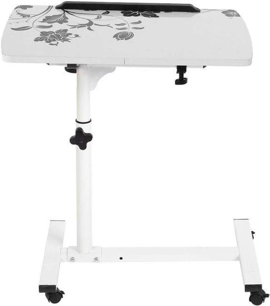 Bureau mobile sur roulettes réglable en hauteur coloris blanc laqué