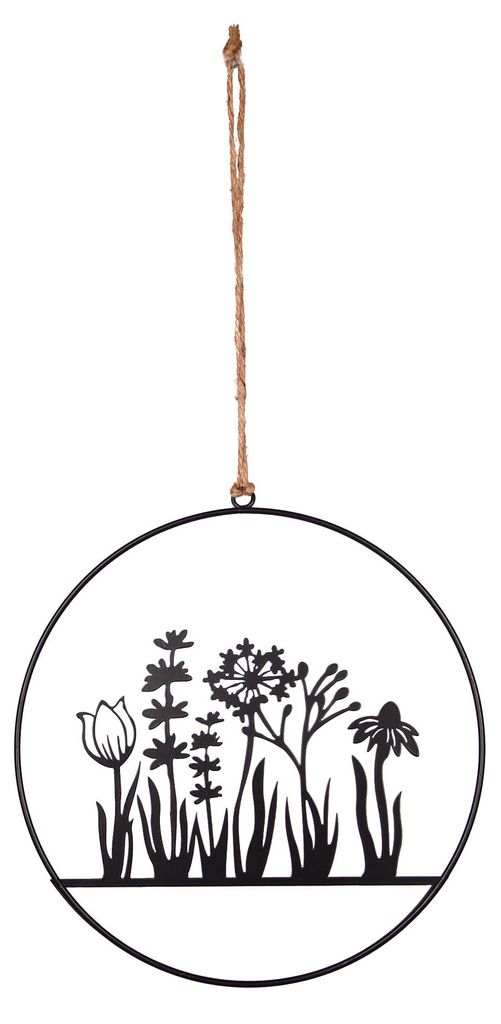 Metall-Blumenornament zum Aufhängen, 25 cm, schwarz