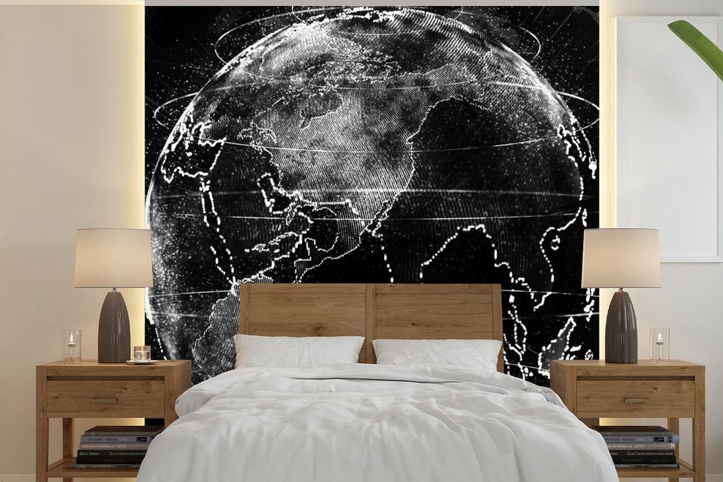 MuchoWow Fototapete für Wohnzimmer oder Schlafzimmer Wandtapete Vinyl Motivtapete Erde - Linie - Schwarz - Weiß - 350x350 cm - Schlafzimmertapete