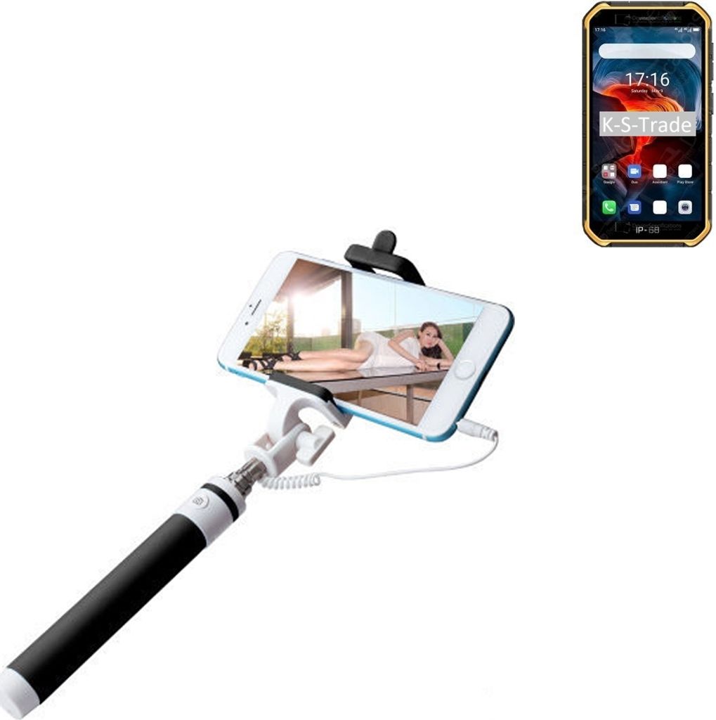 K-S-Trade Selfie Stick kompatibel mit Ulefone Armor X7 Pro Selfiestick kabelgebunden Monopod mit Kabel Stab Stange Selfportrait Handheldstick schwarz