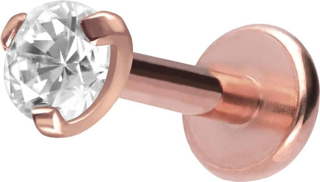 Ohrpiercing, Nasenpiercing Titan Labret mit Innengewinde EINGEFASSTER KRISTALL RoséGold Stablänge: 8mm | Stabstärke: 1,2mm | Kristallgröße: 2,5mm