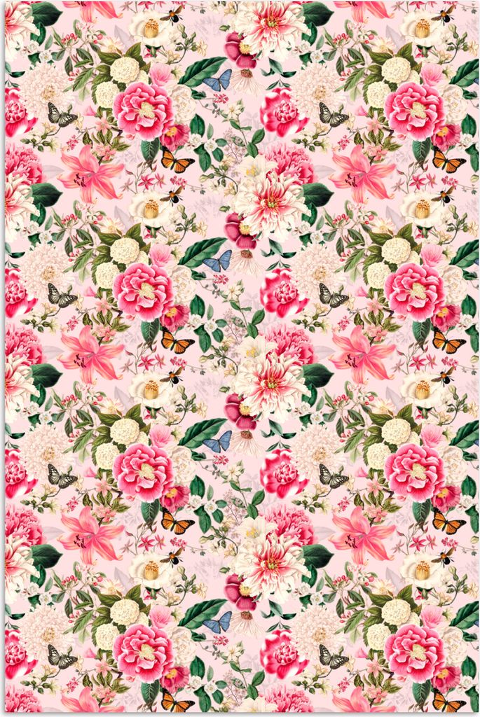 MuchoWow Poster Blumen - Rosa - Muster 120x180 cm - Kunstposter