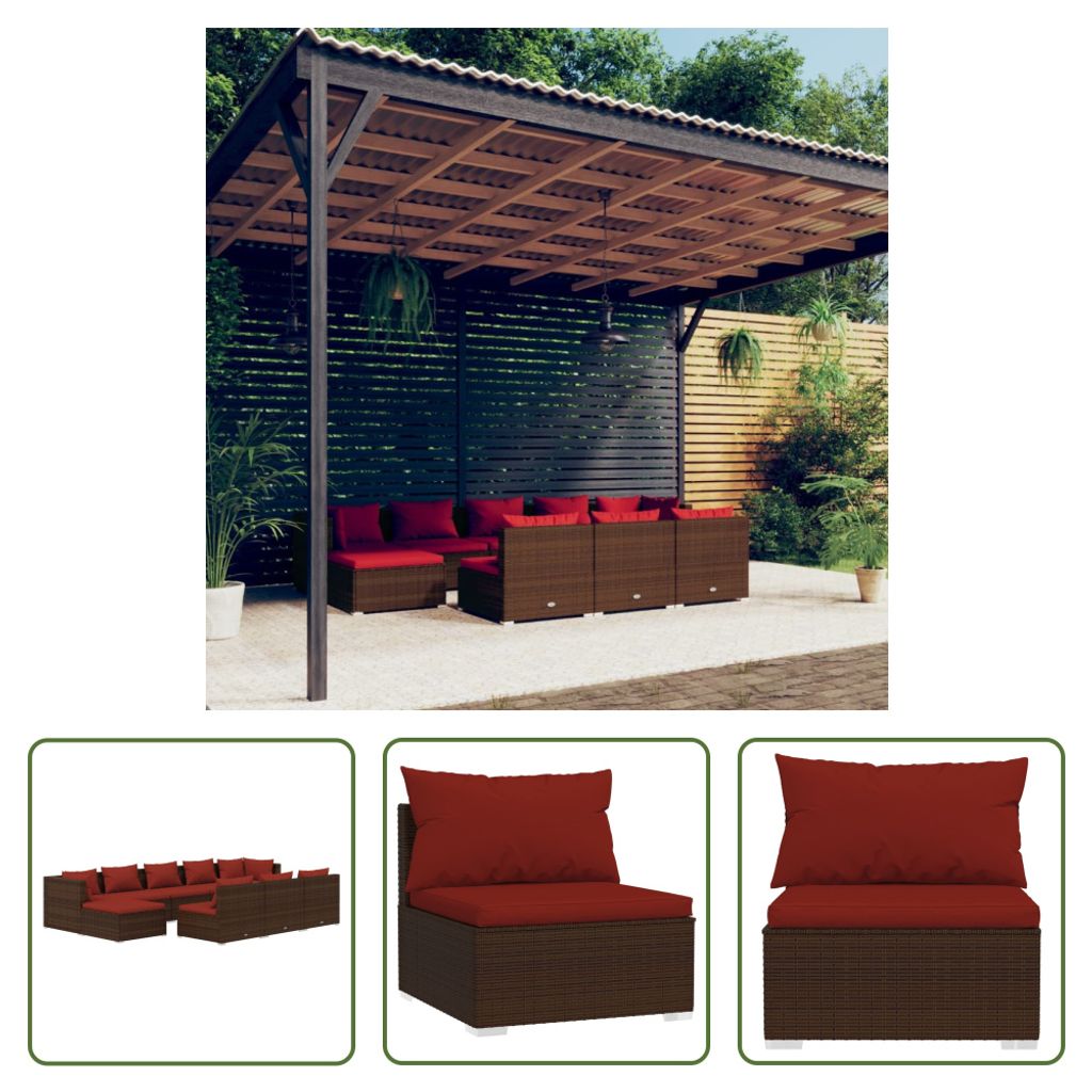 The Living Store 10-tlg. Garten-Lounge-Set mit Kissen Braun Produktbild 