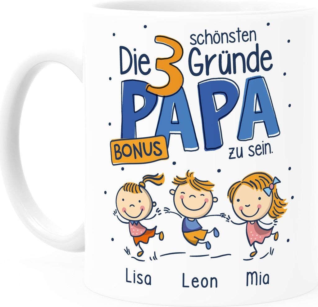 Kaffee-Tasse "Die schönsten Gründe Papa zu sein" Spruch 1-4 Kinder - personalisiertes Geschenk zum Vatertag SpecialMe Bonus Papa weiß Keramik-...