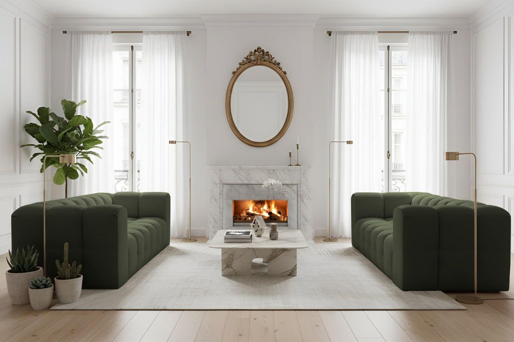 Sofaset Designersofa SOLVIE 3-3 in Stoff Tiffani Grün