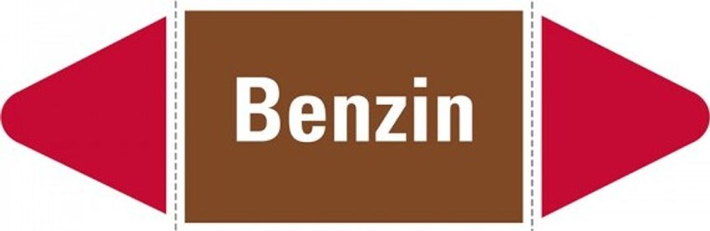 Aufkleber I Rohrleitungsetikett Benzin, braun/weiß/rot, für Ø ab 90mm, 300x10...