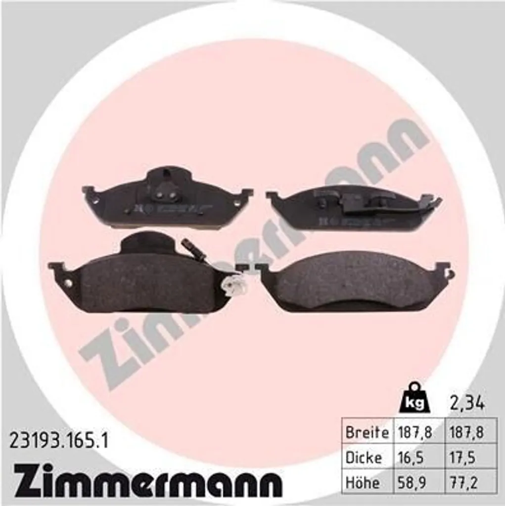 Plaquettes de frein Zimmermann sans sifflement pour Classe M W163 165mm