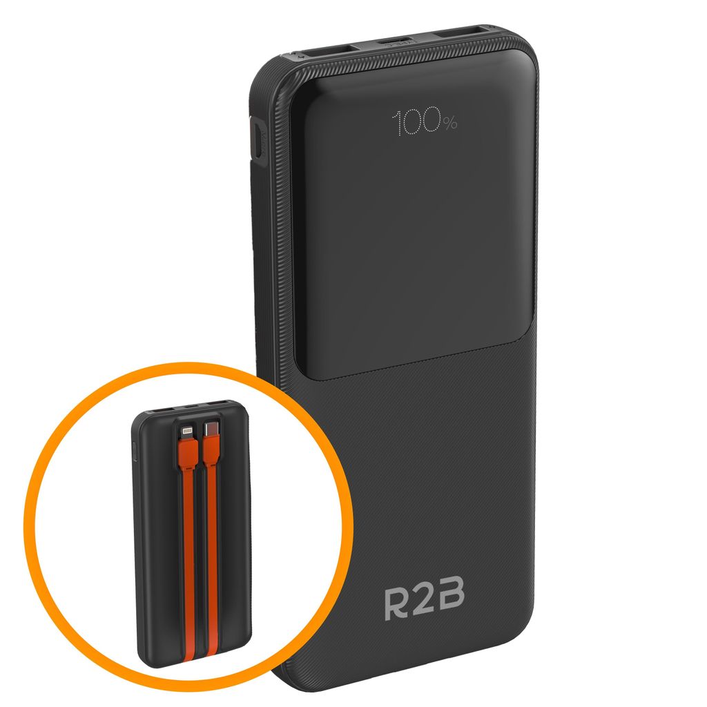 R2B Powerbank 10.000 mAh met Kabels - 22,5W Snelladen - Productafbeelding 