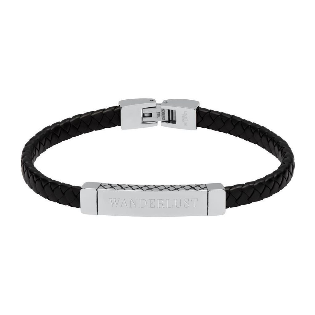 Schwarzes Kunstleder Armband mit Edelstahl-Schmuckelement