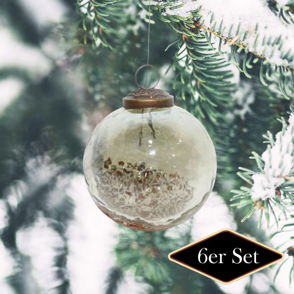 Premium Weihnachtskugeln rund, Glas grün mit Struktur - handgemacht Indien, 8cm