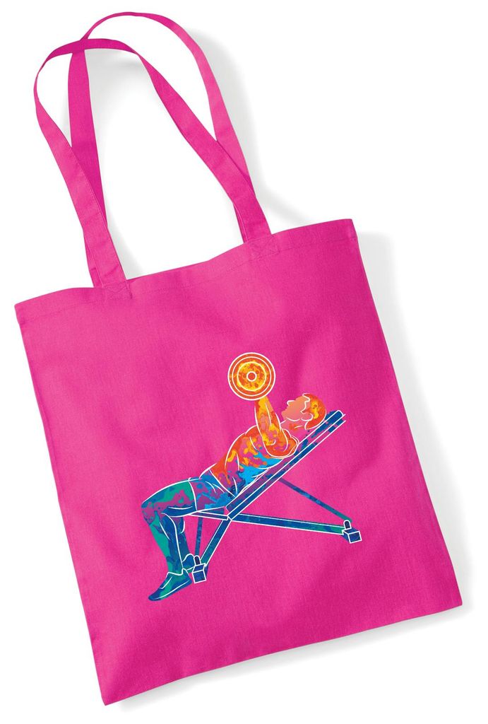 Huuraa Jutebeutel Fitness Training Bench Press bunte Silhouette 10 Liter Fuchsia Baumwolle Tasche Geschenkidee