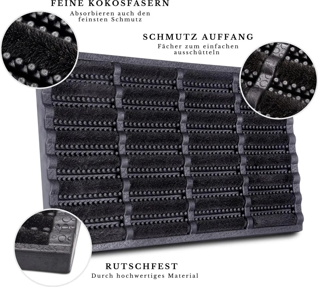 Hanse Home Mix Mats - Tapis d'entrée en fibre de coco et caoutchouc noir - 4
