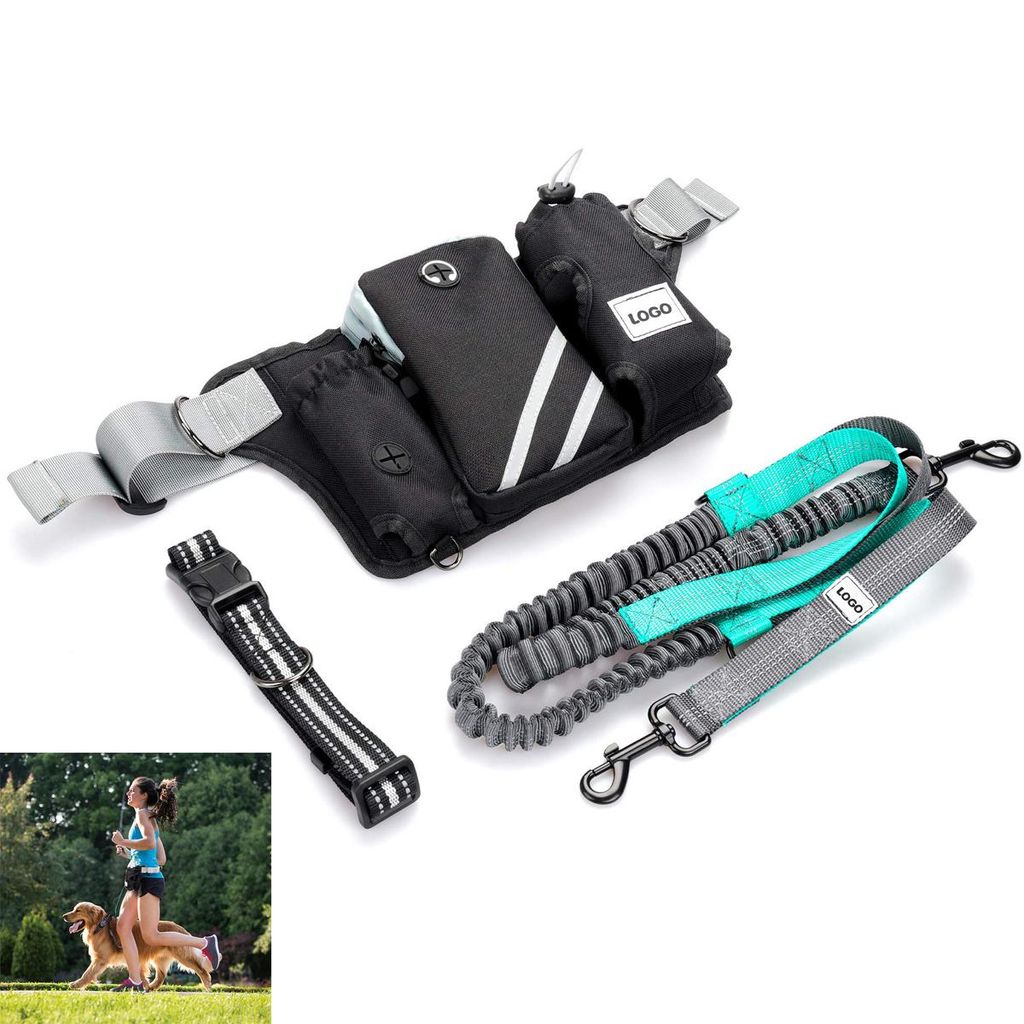 Joggingleine für 2 Hunde mit Hüftgurt, elastische Freihandleine reflektierend, stoßdämpfend & verstellbar, mit Tasche