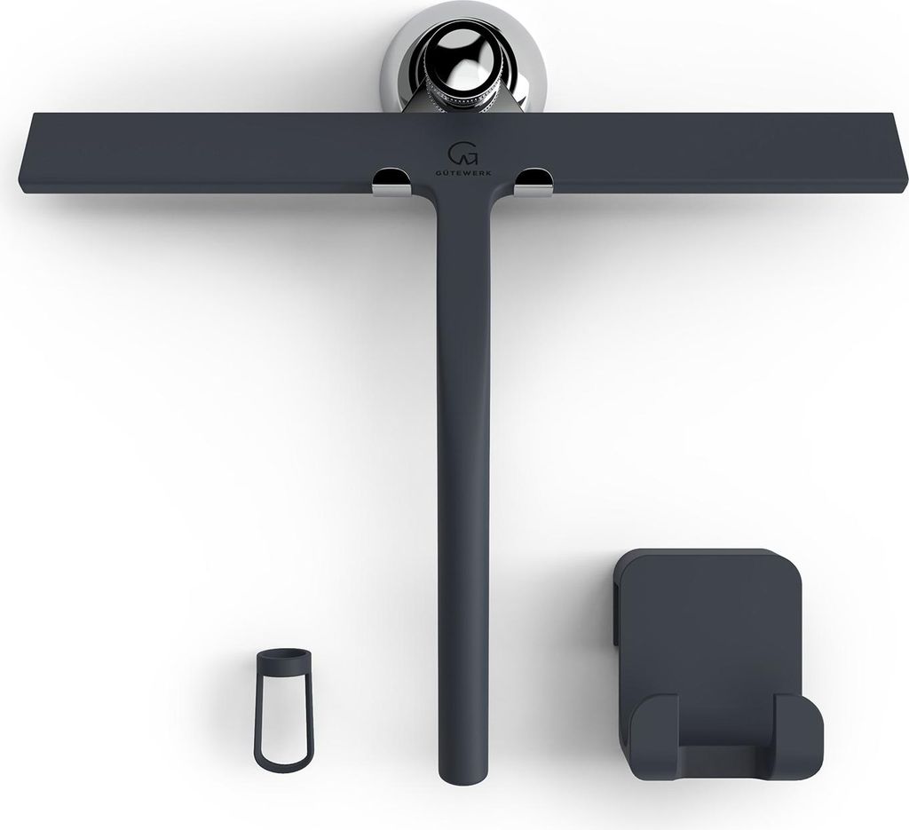 GÜTEWERK Duschabzieher Set mit Halterung - schwarz 28 cm Produktbild 