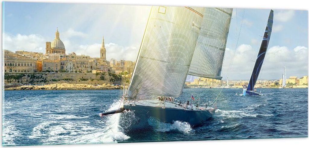 Bilder auf glas - Yacht Meer Welle - 100x40cm - Glasbilder - Wandbilder - Kunstdruck - zum Aufhängen bereit - Wanddekoration aus Glas - Glas Bilde...