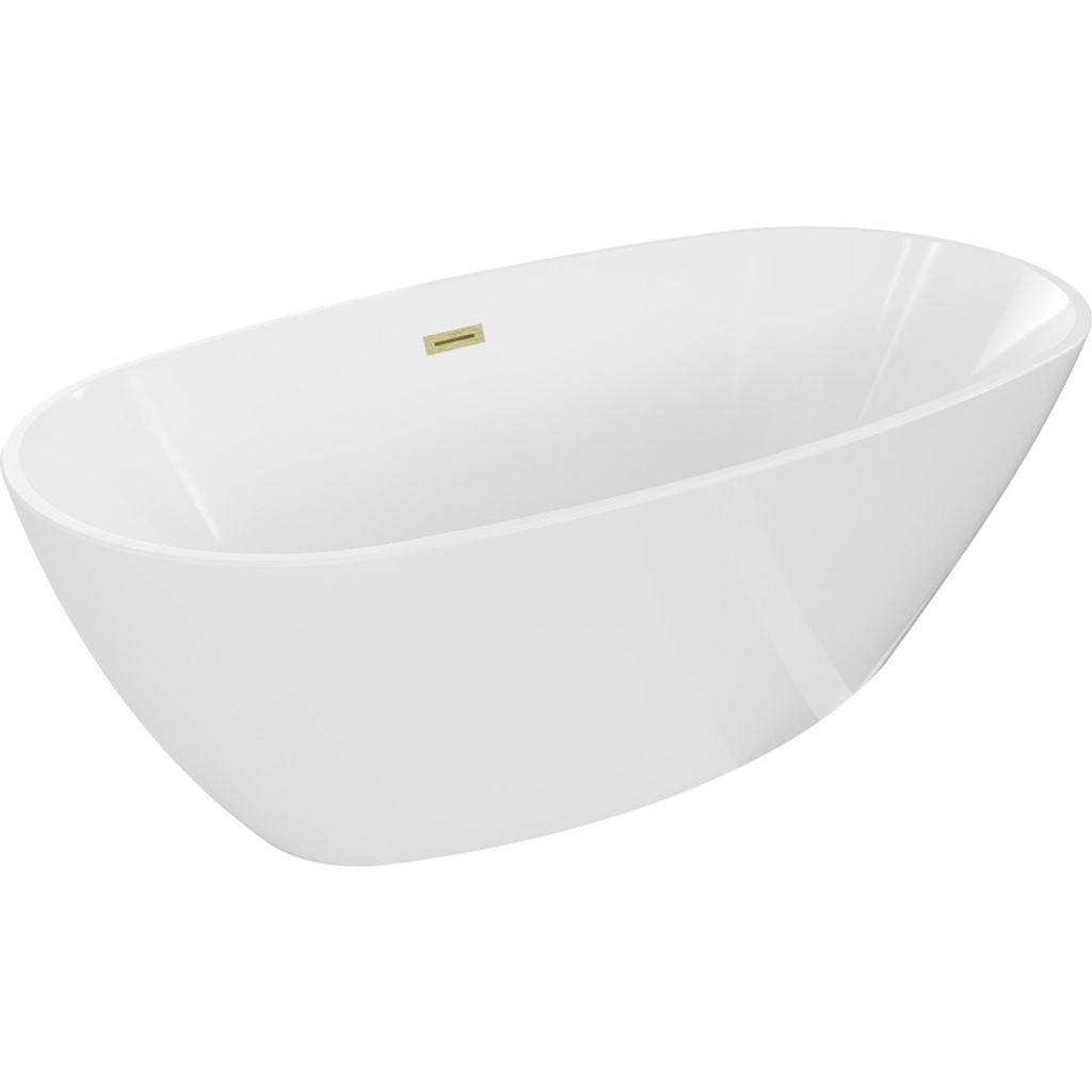 Mexen Eris freistehende Badewanne 155 x 80 cm, weiß, mit brushed gold Überlauf - 53441558000-55