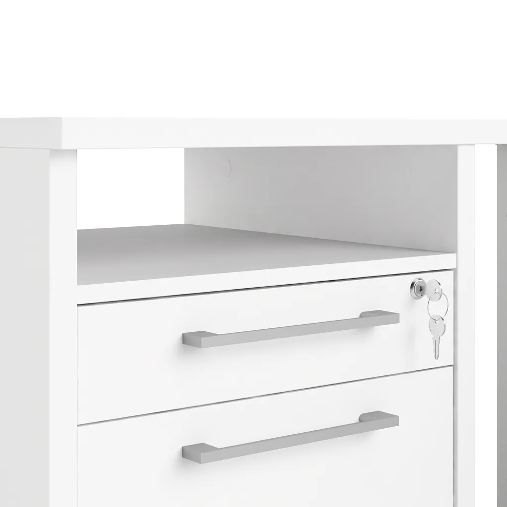 Bureau d'angle gain de place Prisme : 3 tiroirs & tablette blanc gris - 7