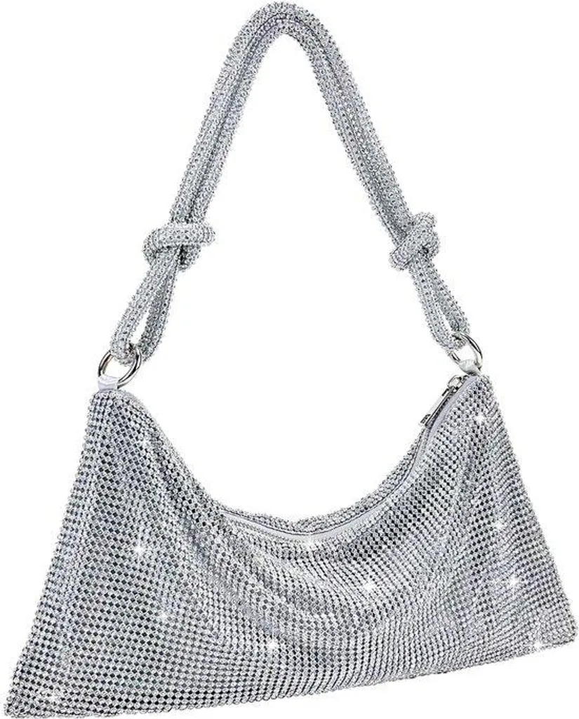 Sac de soirée argenté et sa pochette scintillante avec strass chic