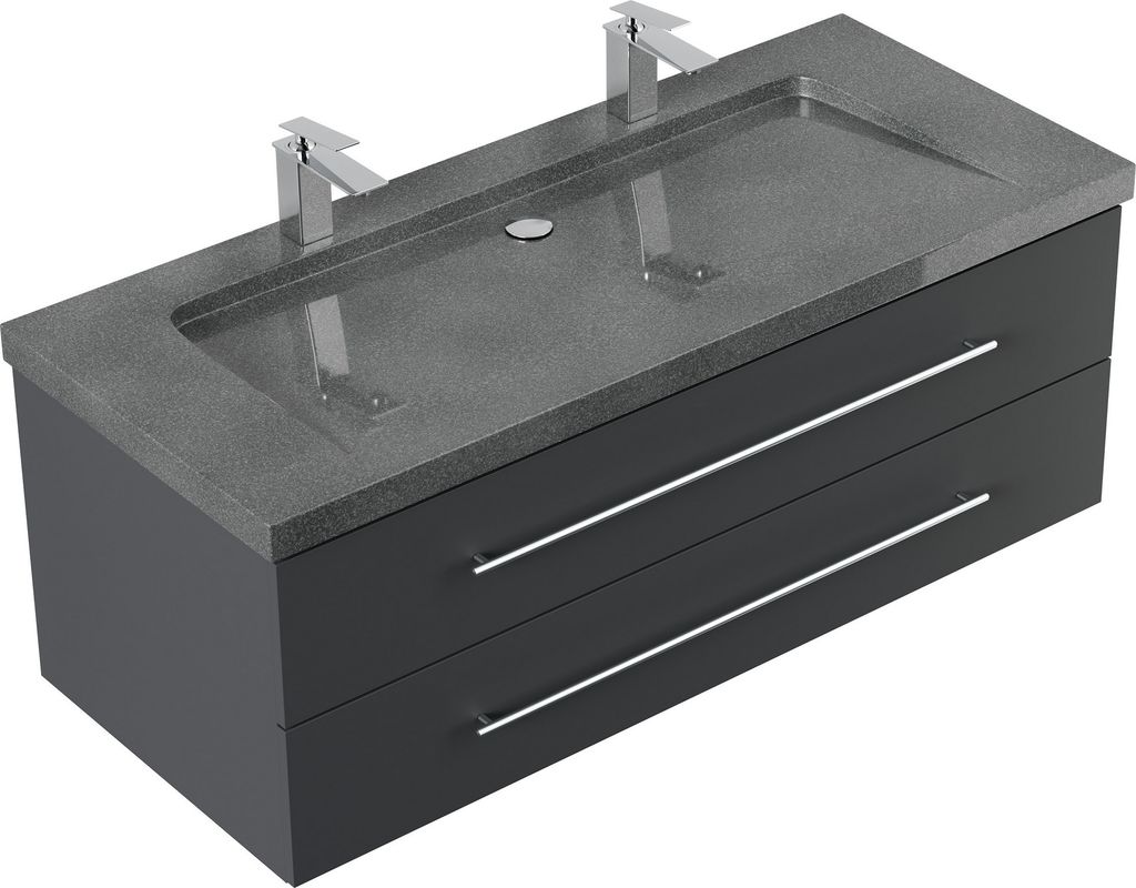 Badmöbel Granit G654 YAMO 130 cm 2 Hahnlöcher SoftClose grafit