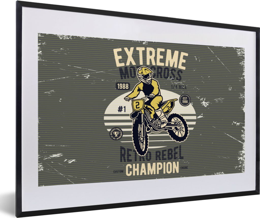 MuchoWow MuchoWow Gerahmtes Poster Motorrad - Gelb - Retro 60x40 cm - Poster mit zchwarzem Bilderrahmen - Schlafzimmer - Plakat in Rahmen - Dru...