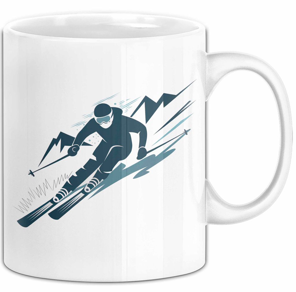 Skifahrer Tasse Geschenkidee für Schneepisten Fans (Weiß)