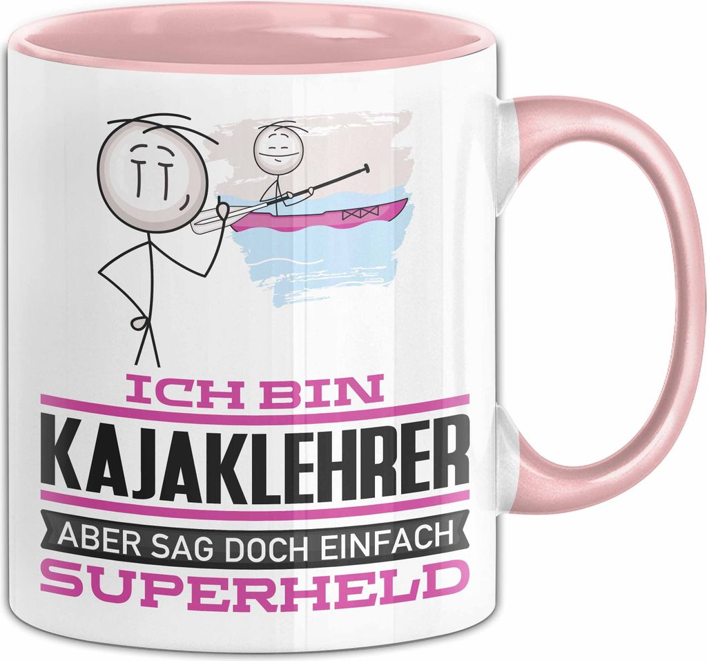 Kajaklehrer Geschenk Tasse Ich Bin Kajaklehrer Aber Sag Doch Einfach Superheld Lustige Geschenkdiee für Kajaklehrer Kaffee-Becher (Rosa)