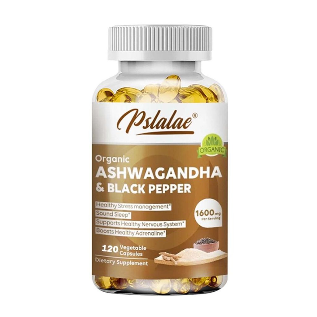 Organic Ashwagandha + Black Pepper 1600mg (120 Kapseln) Nahrungsergänzungsmittel, Immunsystem, Nervengesundheit, Stress, Angst, Entspannung, Stimmung