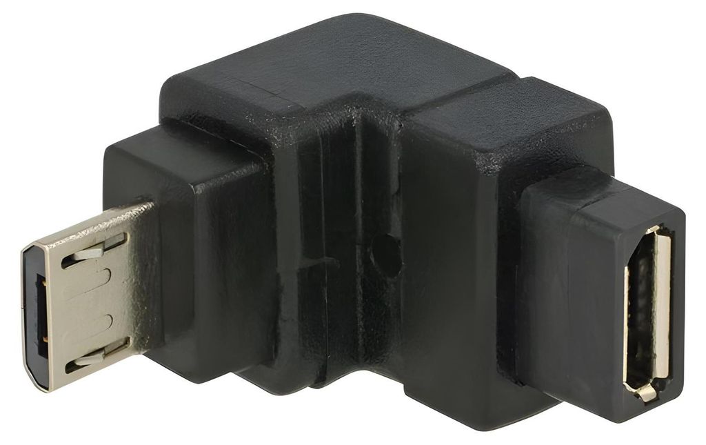 USB 2.0 Adapter, Micro-USB Stecker > Micro-USB Buchse 90° (schwarz, nach unten abgewinkelt)