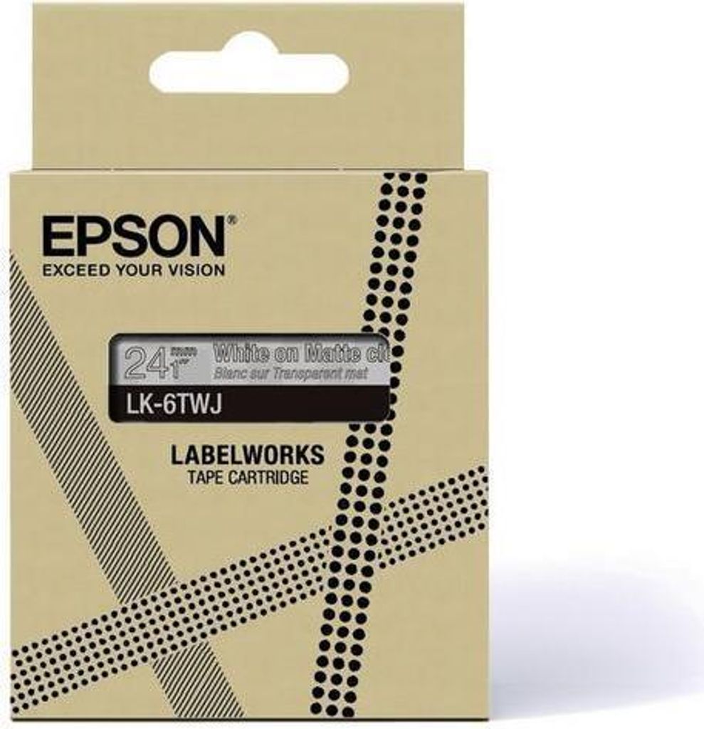 Epson LabelWorks LK-6TWJ - Weiß auf Matt-Transparent - Rolle (2,4 cm x 8 m) 1 Kassette(n) Hängebox - Bandkassette - für LabelWorks LW-C610