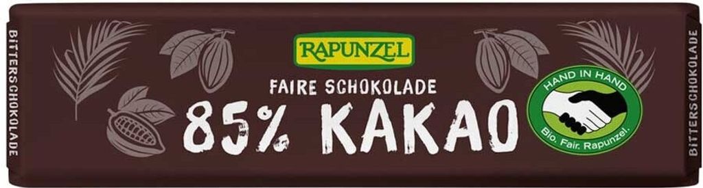 Rapunzel 1430065, dunkle Schokolade, 20 g, 2575 kJ, 622 kcal, 51,5 g, 23,3 g