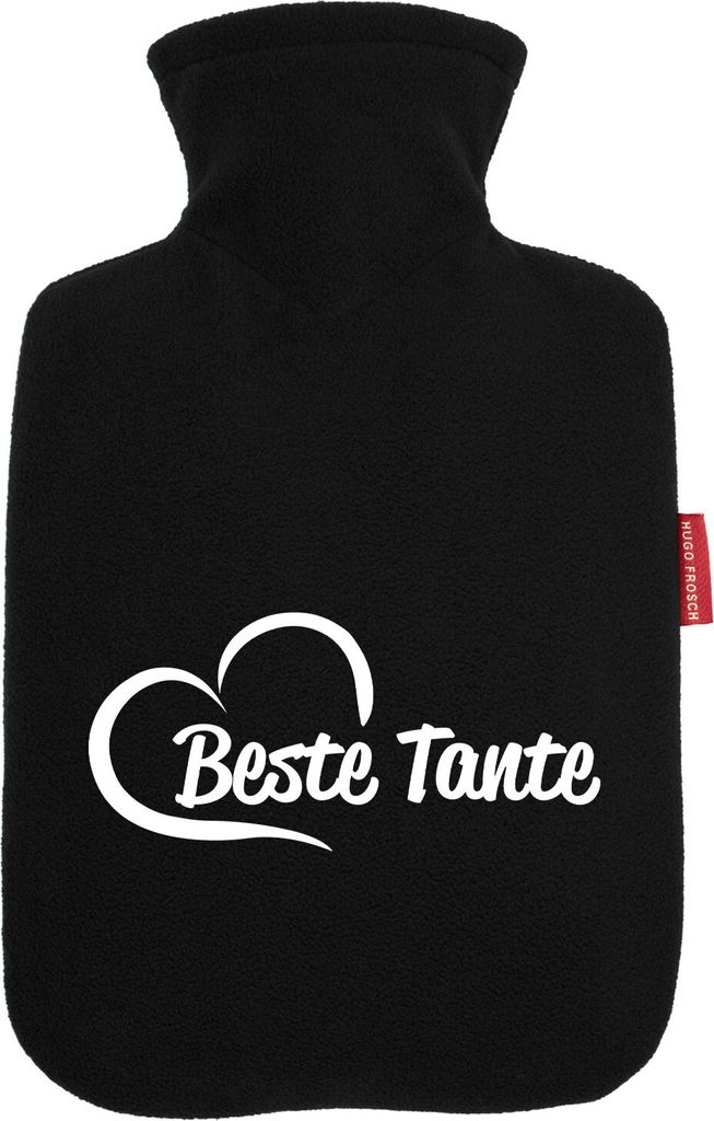 Huuraa Wärmflasche Beste Tante Herz 1,8 Liter Black Classic Veloursbezug Bettflasche Geschenkidee