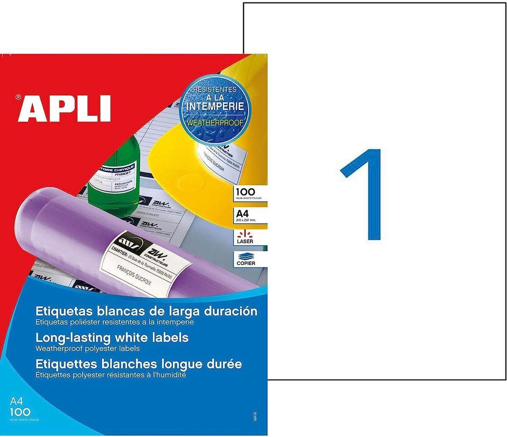agipa Wetterfeste Folien Etiketten 210 x 297 mm weiß 100 Etiketten